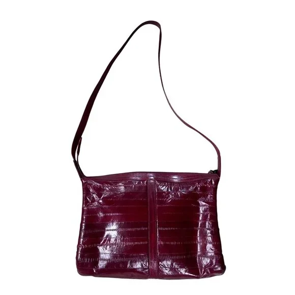 Vintage Red Purse Eel Skin Shoulder Bag Lee Sands Korea 1970s Retro Fashion - Picture 3 of 15